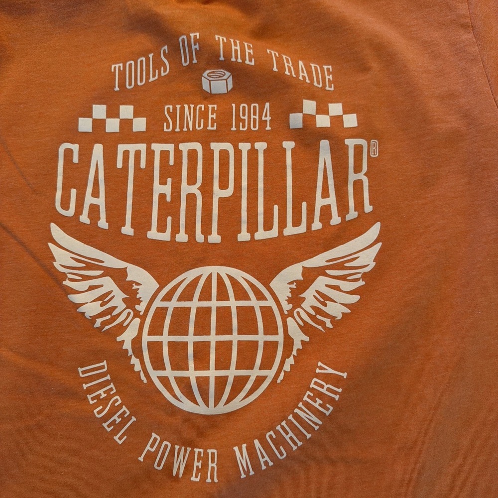 CAT Caterpillar Diesel Power Machinery Orange Graphic T-Shirt Men's Large